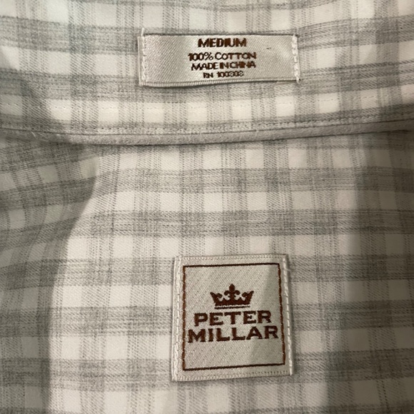 Peter Millar gray and white button down shirt size M with pocket - Picture 5 of 6